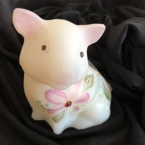 Fenton Pig Opal Satin Hand Painted w/ Swarski crystals Dewdrop Collection Figure